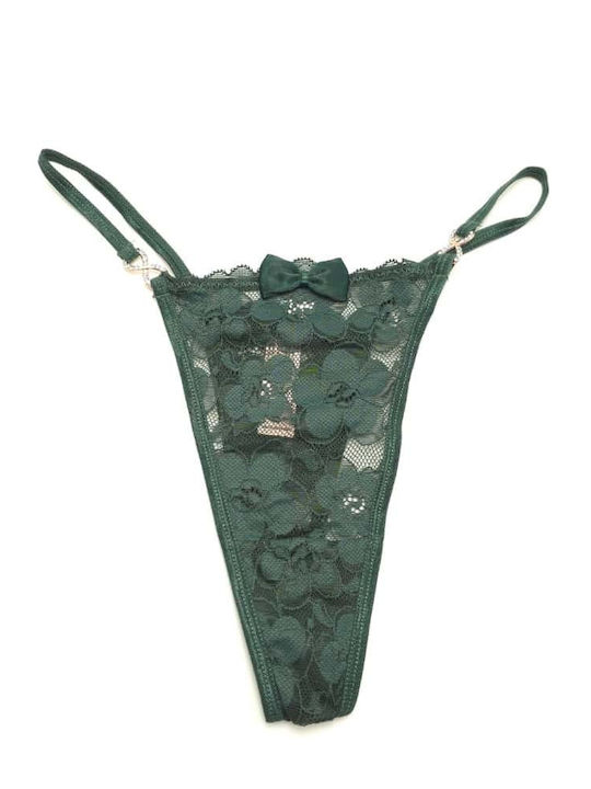 Topaki Damen-String mit Spitze in Zypressengrün