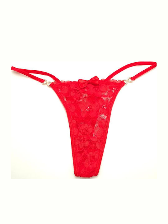 Damenstring mit Spitze Rot