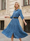 Rochie Cămașă de Vară Midi din Piele Albastră