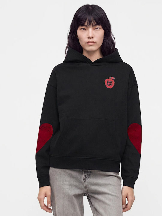 DKNY Μακρύ Γυναικείο Φούτερ με Κουκούλα Μαύρο