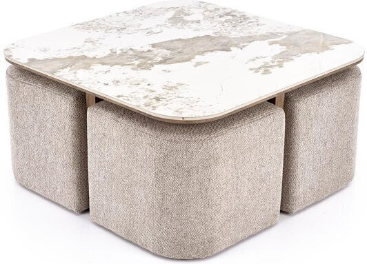 Square Side Table Houston 2220 Beige, Brown Marble, Walnut W90xD90xH45cm