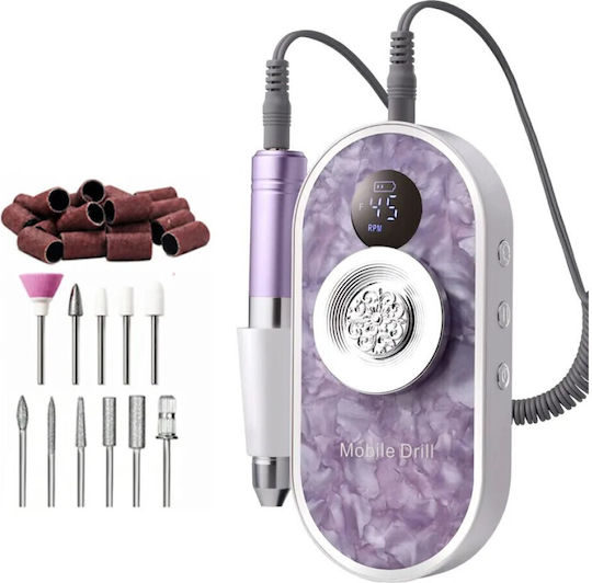 Battery-Powered Nail Drill Purple with 45000 Revolutions per Minute