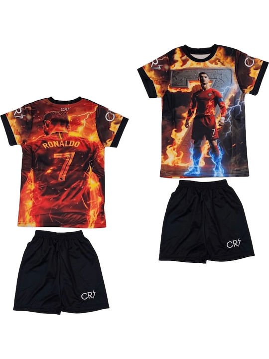 Set de Fotbal pentru Copii Cr7 Echipamentul Naționalei Portugaliei Special Fire Edition Balón De Oro Negru Unisex pentru Copii Ab202