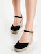 Suede Damenplattformen im Espadrilles-Stil Schwarz Beige Stroh