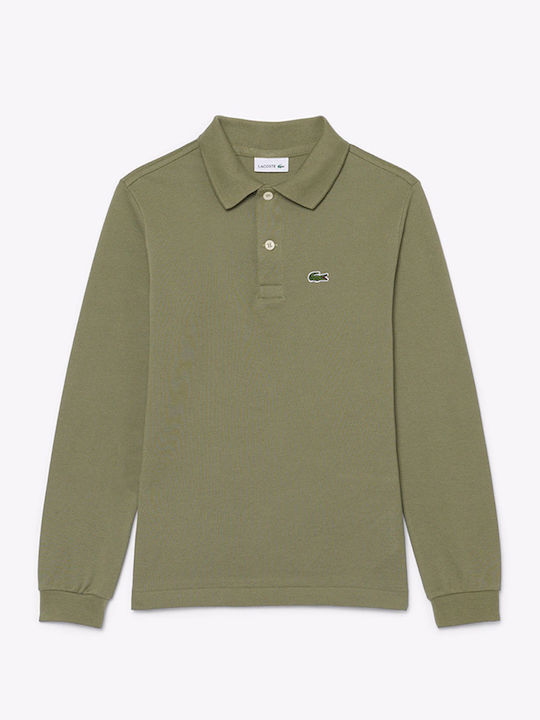 Lacoste Детско поло с дълъг ръкав в цвят каки