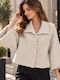 Damen-Halbmantel Beige Oversized mit Knöpfen