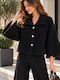 Damen-Halbmantel Schwarz Oversized mit Knöpfen