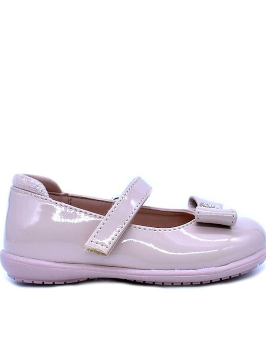 Kids Anatomic Patent Leather Ballerinas with Hook and Loop Closure Beige