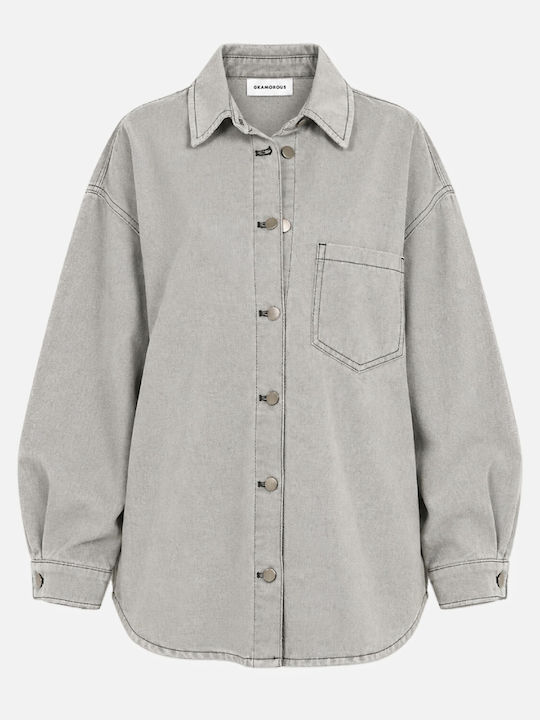 Long Sleeve Women's Denim Shirt Light Grey
