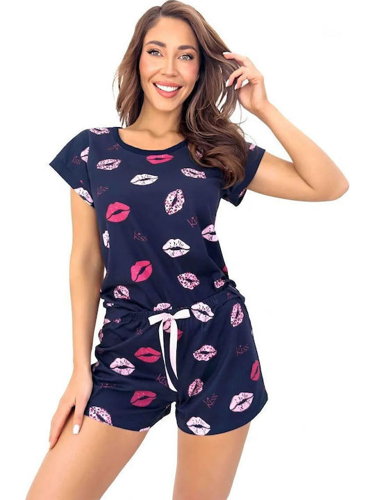 Donna Dunkelblaues Damen-Sommerpyjama-Set