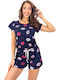 Donna Dunkelblaues Damen-Sommerpyjama-Set