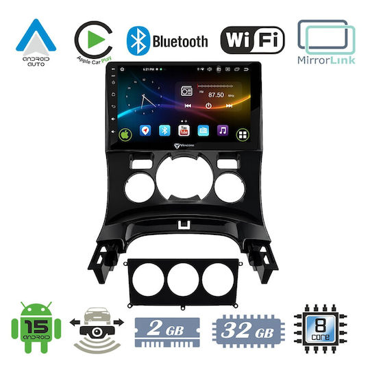 Vencore 3236-10007-0163b Android-15-Multimedia-Display 9" 9109a Mtk6762 Octa-Core 2 GB/32 GB IPS-Frontblende CarPlay Android Auto Rückfahrkamera-Unterstützung AHD Peugeot 3008 2008–2016 – Schwarz 3236-10007-0163b