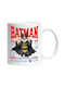 Câine Ciobănesc Australian în Costum Batman cu Pelerină, Erou Nocturn, Desen Animat, Copii, Iubitori de Animale Cană Ceramică Albă 330 ml Personalizat