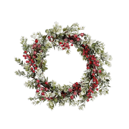 Edelman Illuminated Christmas Decorative Wreath with 50 cm Diameter Pine Berries Green