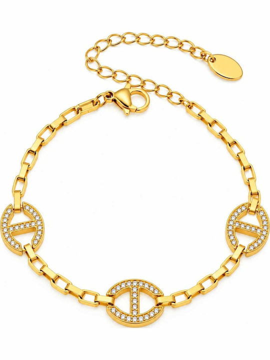 Charmy Women's Chain Bracelet in Gold-Plated Steel with Zircon 17.5cm