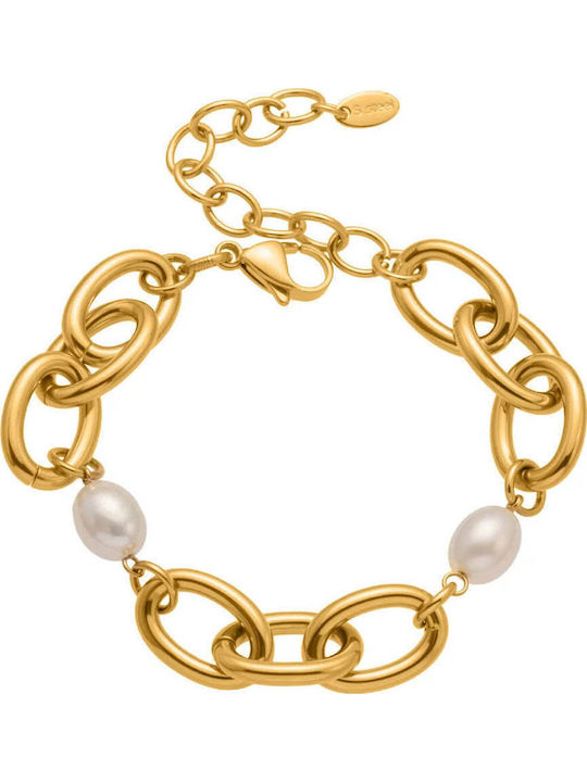Charmy Damenarmband Kette aus Vergoldetem Stahl mit Perlen
