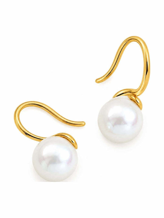 Gold Steel Earrings 316l White Pearl E5003