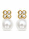 Gold Stainless Steel Earrings 316l Pearl & Zircon 1.6cm E5008
