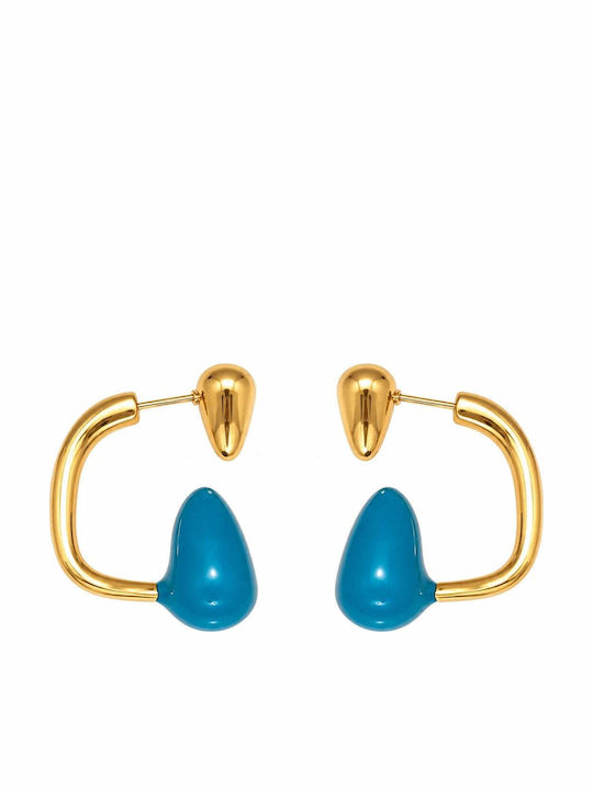 Gold Stainless Steel Earrings 316L Petrol Blue Enamel 2.5cm E5012