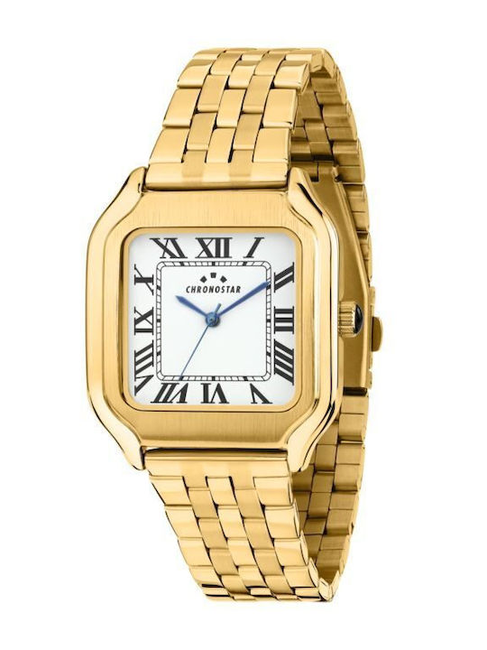 Women's Battery-Powered Watch with Gold Metal Bracelet