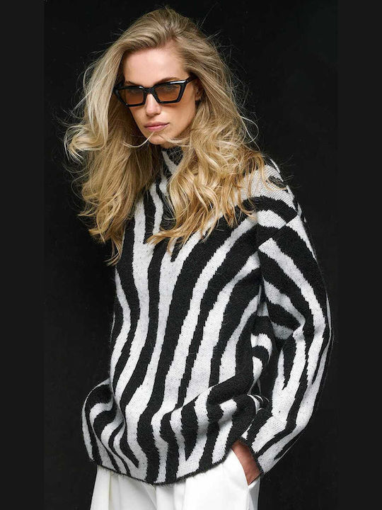 Tailor Made Knitwear Дамска Блуза С Дълъг Ръкав Животински Принт Бяло/Черно