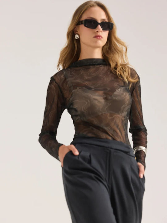 Bluză Damă din Satin Transparentă Neagră