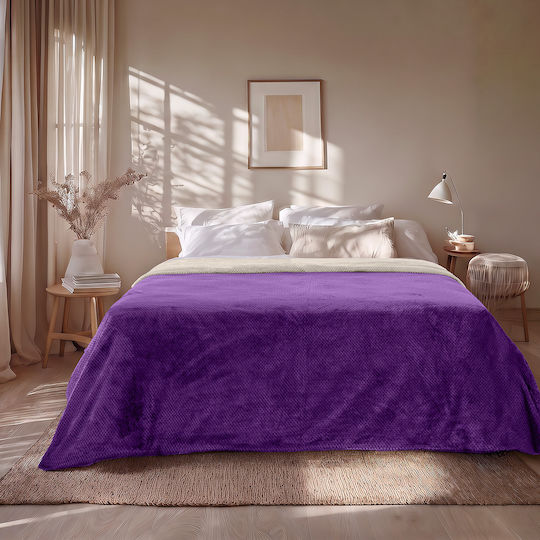 Beauty Home Art 11601 Fleece Blanket Double 220x240cm Ecru, Purple 11601KBYD-Off