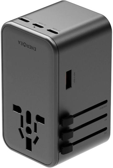 Energea Зарядно Устройство GaN Без Кабел с USB-A Порт и 3 USB-C Порта 160 W Power Delivery Gunmetal (Travelworld)