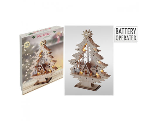 Illuminated Christmas Wooden Decorative Tree 39 cm Battery-Powered Decorated Tree