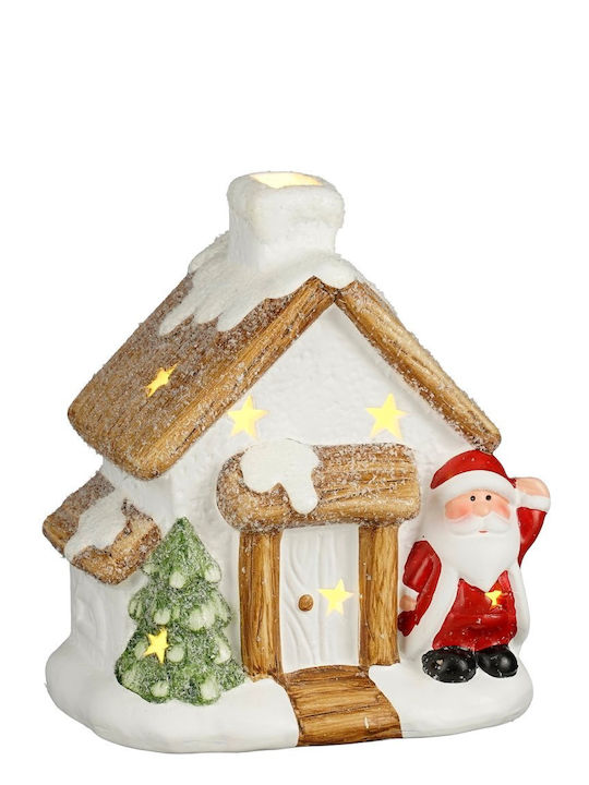 Edelman House Santa Χριστουγεννιάτικο Φωτιζόμενο Διακοσμητικό Σπιτάκι Λευκό Μπαταρίας 16.5x14.5x10cm