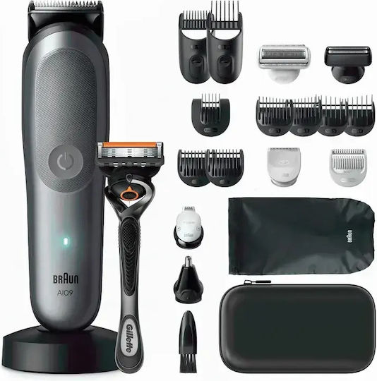 Trimmer Επαγγελματικό Σετ Επαναφορτιζόμενης Κουρευτικής Μηχανής Γκρι AIO9500