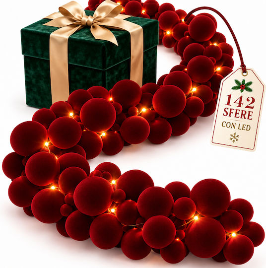 Bakaji Illuminated Fabric Christmas Garland Burgundy 180cm