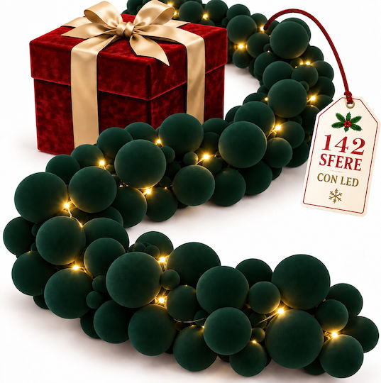 Bakaji Illuminated Fabric Christmas Garland Green 180cm