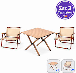 Medrelaxhome Set de Masă Pliabil din Oțel pentru Camping, Maro, 3 Bucăți