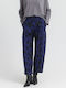 Women's Fabric Trousers in Balloon Fit Floral Blue