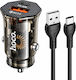 Hoco Exclusive Hoco Lightweight Car Charger 30W USB-C PD30W + USB-A 18W QC3.0A USB-A to USB-C Cable Transparent Tinted Dz16 Apex