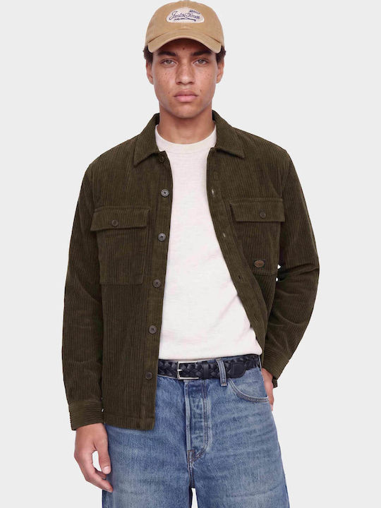 Jack & Jones Overshirt din Catifea Raiată cu Mâneci Lungi, Regular Fit, Verde Măsliniu Închis