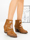Leather Women's Ankle Boots with Mid Heel Brown