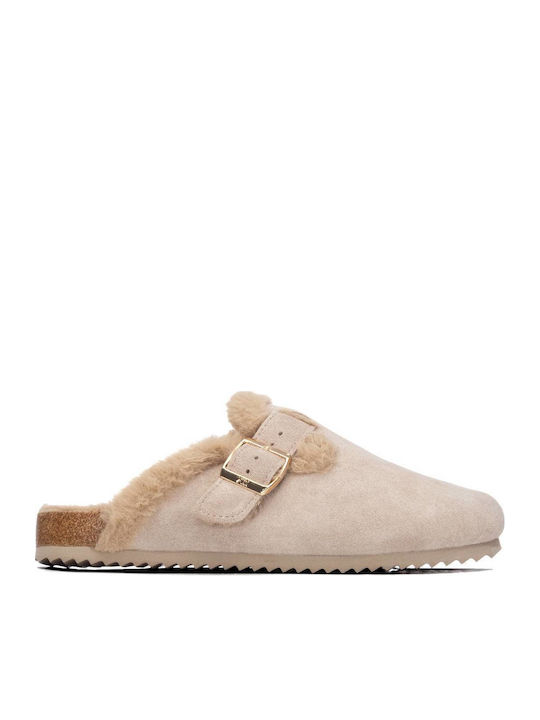 Wildleder Damen Winterhausschuhe Beige