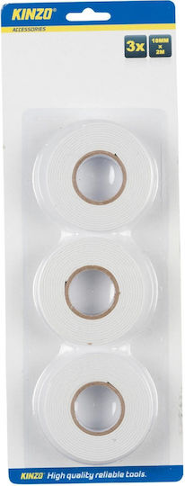 Kinzo White Double-Sided Adhesive Tape 2m x 18mm 3 Pieces