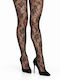 Netzstrumpfhose für Damen Schwarz mit Print