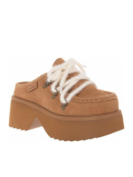 Colors Of California Pantofi Mules De Piele Tabac Maro