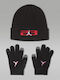 Set Aus Kinder Beanies Mit Schwarzen Gestrickten Handschuhen