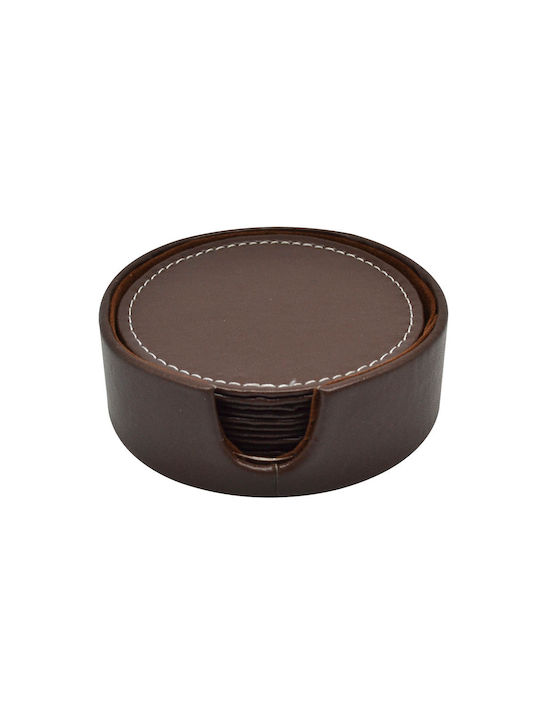 Ankor Round Artificial Leather Coaster with Bro...