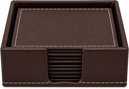 Ankor Suporturi pentru pahare din Piele ecologică cu Suport Maro 10x10cm 6 buc