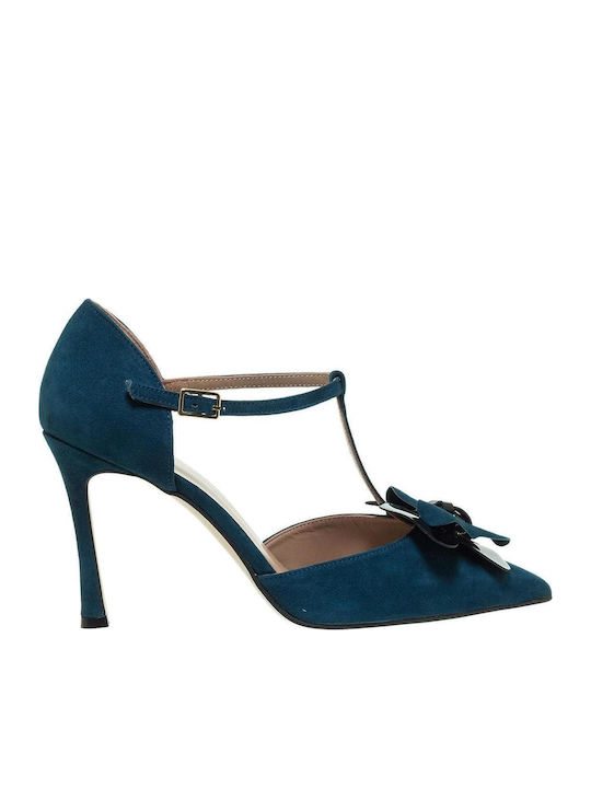 Mourtzi Suede Γόβες με Λουράκι Μπλε