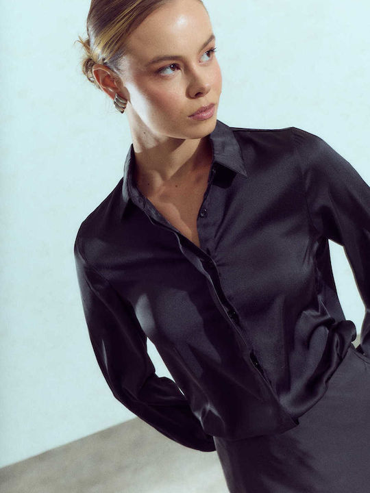 Celestino Damenhemden Satin Schwarz