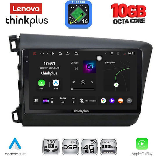 Lenovo Auto-Audiosystem für BMW X2 / X6 Honda Civic 2012–2016 (Bluetooth/USB/WLAN/GPS/Apple CarPlay/Android Auto) mit 9-Zoll-Touchscreen