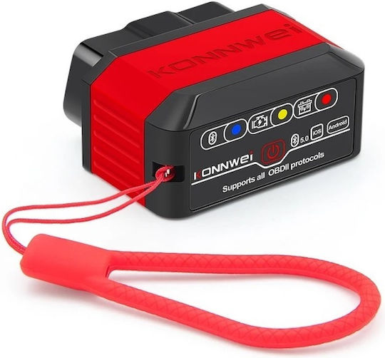 Konnwei Kw905 Auto Diagnosis Obd2 Bluetooth 5.0 On-off Button Compatible Android Ios Elm 327 Obdii Red
