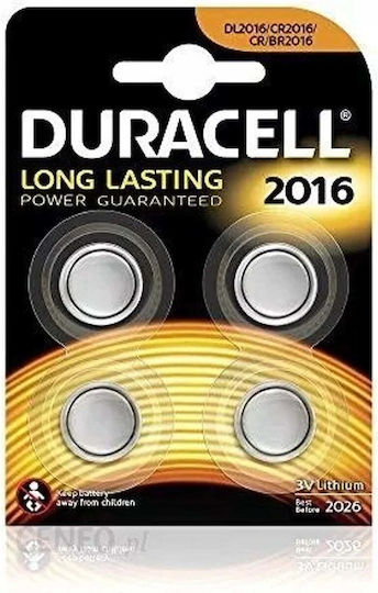Duracell CR2016 3V Lithium Watch Batteries 4 pcs